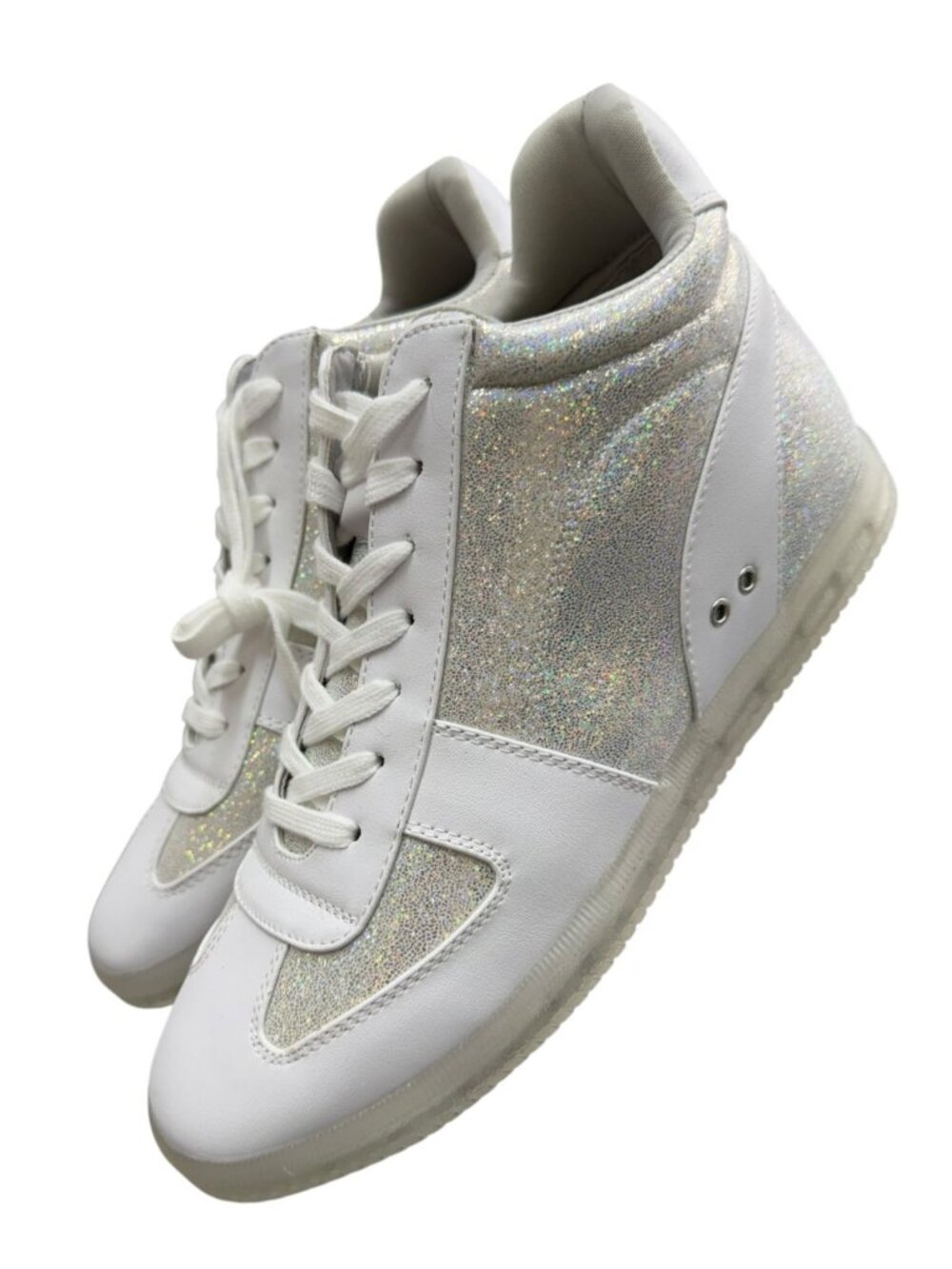 True Craft Women's White & Glitter Sneakers Size 10
